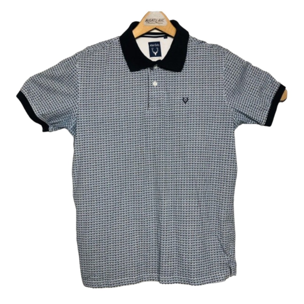 Allen Solly Blue Half Circle w/ Navy‎ Blue Wingtip Polo Shirt Mens Size Large